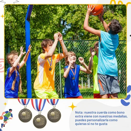 Vista 3 de RoundFunny 12 piezas de medallas de premios de baloncesto a granel, medallas de oro, premios de trofeos con cintas para el cuello, premios