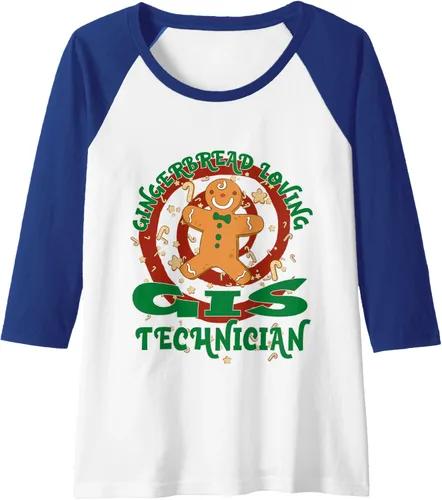 Vista 4 de GIS Technician Job Gingerbread Funny Xmas Raglan Baseball Tee