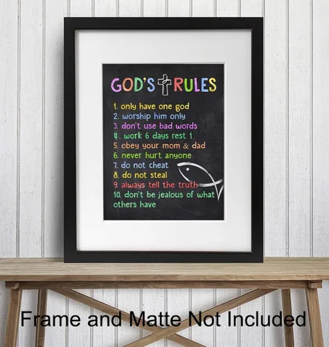 Vista 2 de Decoración de pared de los Diez Mandamientos para niños, niñas, habitación de niños pequeños o guardería, arte de pared con versículos religiosos