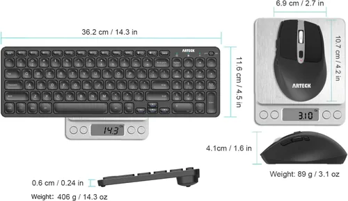 Vista 6 de Arteck Combo de teclado y mouse inalámbricos USB de 2.4G, teclado compacto ultra delgado y mouse ergonómico para computadora, computadora