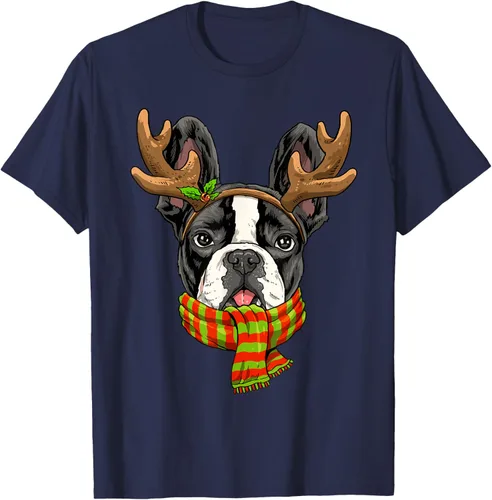 Vista 28 de Camiseta de Navidad para perro Bulldog Francés, Negro, S