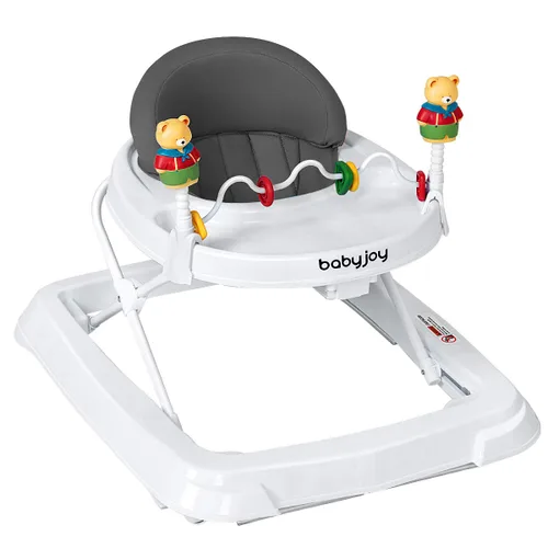 Vista 10 de BABY JOY Andador de bebé plegable, andador de actividades con altura ajustable, bandeja grande y juguetes removibles, andador de bebé con ruedas Azul