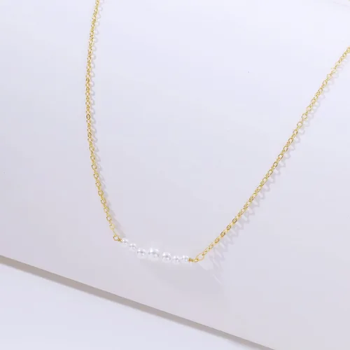 Vista 5 de Feskive Delicado collar con colgante de perlas para mujer, chapado en oro de 14 quilates, elegante collar de perlas de agua dulce, collar de perlas