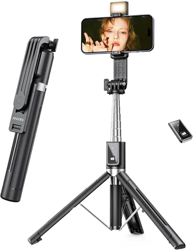 Vista 9 de ANXRE Trípode selfie stick con control remoto, extensible giratorio de 360°, soporte de trípode de teléfono de 41.7 pulgadas para filmación