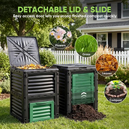 Vista 5 de Magshion Contenedor de compositor de jardín de 80 galones de material libre de BPA, contenedor de compost grande para todas las estaciones, caja