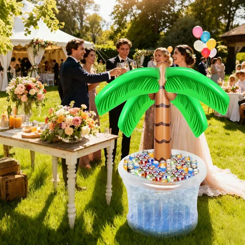 Vista 9 de Zcaukya Enfriador inflable de palmera, 60 pulgadas para decoraciones de fiestas tropicales, suministros de fiesta hawaiana, decoraciones de piscina