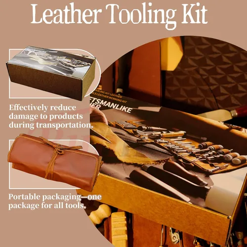 Vista 2 de EDIETH Kit de herramientas de cuero para manualidades, kit de trabajo de 72 piezas con bolsa de almacenamiento duradera, herramientas profesionales