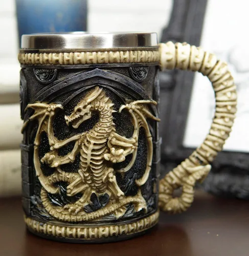 Vista 7 de Ebros Gift Taza de café gótica legendaria de huesos esqueléticos Osario Dragón Overlord Cerveza Grande Stein Tankard Taza de café Calabozos Dragones