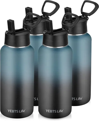Vista 15 de Botella de agua aislada con popote, botella de agua deportiva de acero inoxidable aislada al vacío de 32 onzas, mantiene el frío y el calor, botella