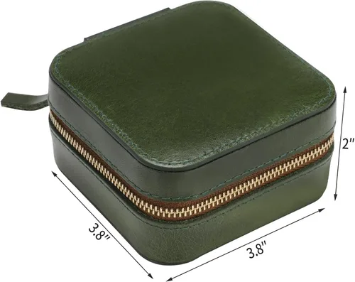 Vista 6 de Ringsun Joyero de cuero genuino pequeño joyero de viaje para mujer, organizador de viaje portátil para anillos, aretes, collar, pulsera