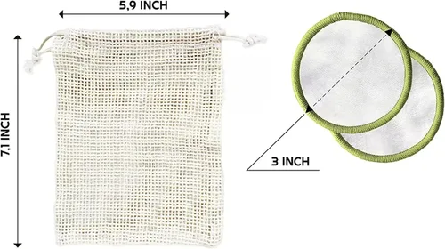 Vista 8 de ISA'S World - Almohadillas de algodón de bambú reutilizables para eliminar el maquillaje (paquete de 20) incluye bolsa de lavandería de algodón