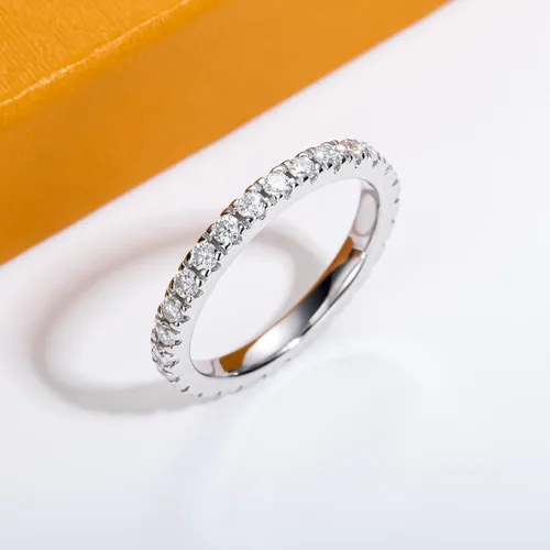 Vista 6 de Anillos de Eternidad de Moissanita 1cttw Color D Claridad VVS1 Corte Redondo Brillante Plata de Ley S925 Apilables Bandas de Boda y Aniversario