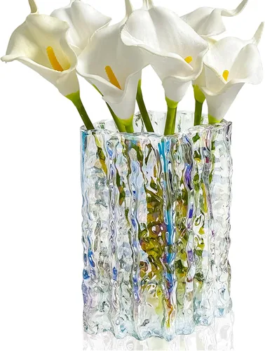 Vista 10 de Aoderun Jarrón de cristal de cristal resistente para mesa de comedor, cocina, oficina, hogar, estante, boda, sala de estar, centros de mesa (ámbar)