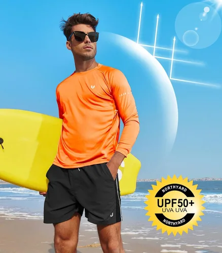 Vista 2 de NORTHYARD Camisas de entrenamiento para hombre de manga larga atlética gimnasio camiseta protección solar UV UPF 50+ secado rápido natación activa