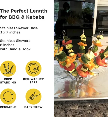 Vista 4 de O-Yaki - Sistema de brochetas verticales de metal para barbacoa, juego de 9 pinchos planos para asar brochetas con soporte para brochetas, libro
