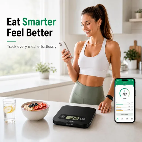 Vista 4 de URAMAZ Báscula de alimentos con calculadora nutricional, báscula digital de alimentos para báscula de cocina gramos y onzas, báscula inteligente