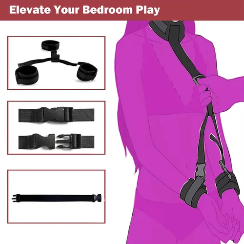 Vista 4 de BDSM - Juego de juguetes sexuales de bondage, correas de sujeción para cama sexual, juego de esposas para adultos adultos, dormitorio, kit