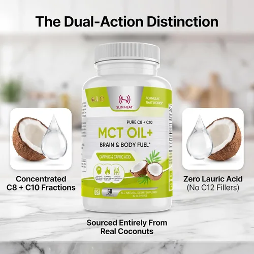Vista 3 de Cápsulas blandas de aceite MCT – 2000 mg C8 Caprílico y C10 Capric Blend – Suplemento de grasas de coco apto para dieta cetogénica, sin ácido
