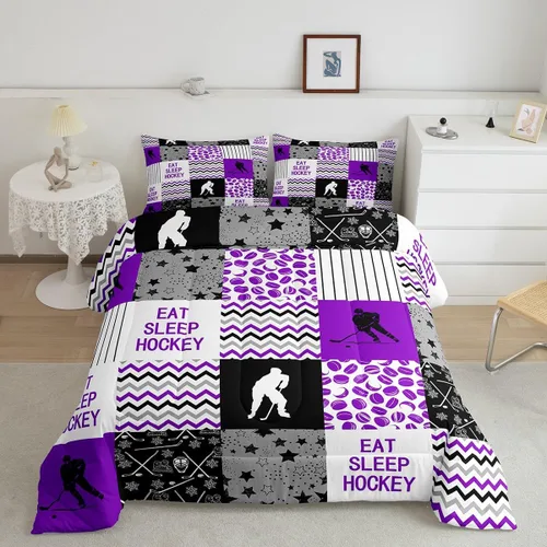 Vista 27 de Erosebridal Edredón de plumón de hockey sobre hielo, juego de edredón de jugador de hockey para adolescentes, niños y hombres, juego de ropa de cama
