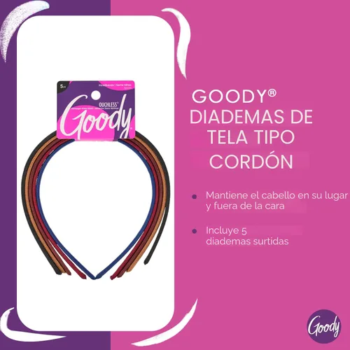 Vista 3 de Goody Ouchless - Diademas para la cabeza, 5 unidades, colores surtidos, elegantes y ligeras, delgadas, de tela sin daños para mujeres y hombres