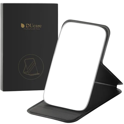Vista 9 de DUcare Espejo Plegable Portátil de Viaje de PU Portátil Ajustable Rectangular Ultrafino Espejo de Tocador con Soporte, para Viajes, Camping, Hogar