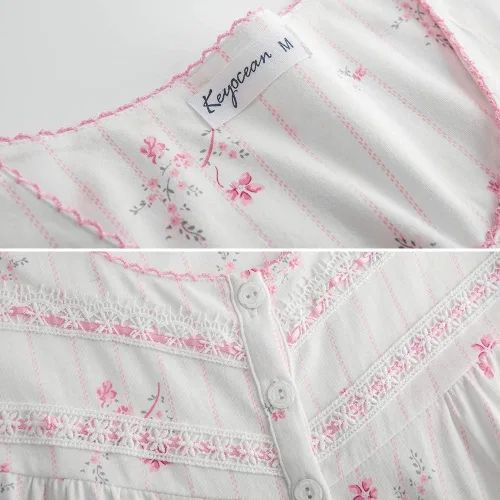 Vista 9 de Keyocean Elegantes camisones para mujer, suaves, 100% algodón, cómodos, ligeros, de manga larga, para mujeres mayores