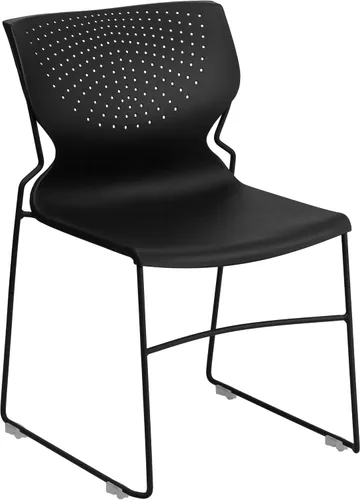 Vista 3 de EMMA + OLIVER Silla apilable con respaldo completo negro para el hogar y la oficina con marco negro - Silla de invitados