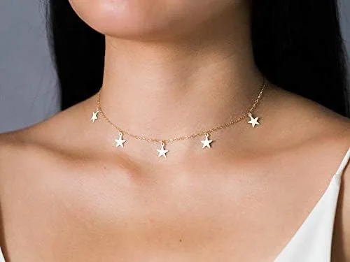 Vista 2 de YANCHUN - Collar con estilo de gargantilla de estrella dorada para mujer, collar de capa delicada para adolescentes y niñas, regalo ideal