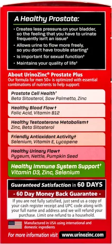 Vista 2 de Urinozinc Prostate Plus, Saw Palmetto & Beta Sitosterol Suplemento para hombres, reduce la micción frecuente (suministro para 2 meses, 120 unidades)
