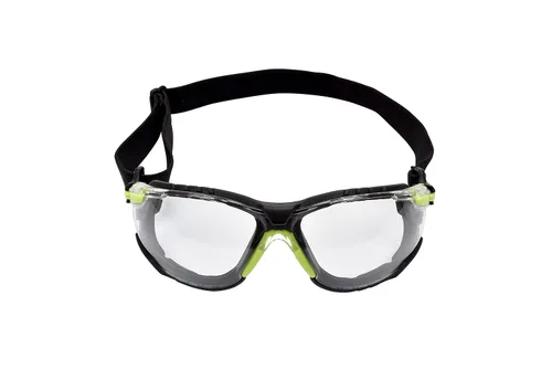 Vista 5 de Paquete de gafas de seguridad 3M, S1101SGAF, ANSI Z87, lente transparente antivaho Scotchgard, marco azul/negro de perfil bajo + tapones