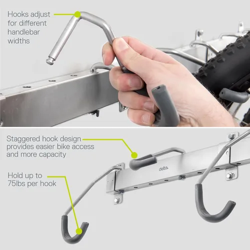 Vista 3 de Delta Cycle - Soporte de pared para bicicleta de garaje - Perchas de bicicleta para garaje - Estante de almacenamiento de bicicletas para MTB