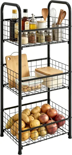 Vista 4 de PROXRACER Estante Independiente de 3 Niveles, Organizador de Estantes para Baño con Pies Ajustables, Torre de Almacenamiento de Metal y Acero