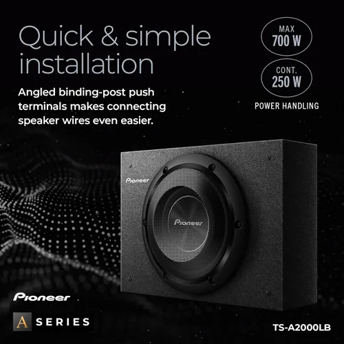 Vista 4 de Pioneer Subwoofer TS-A2000LB Serie A de 8 pulgadas – 700 W máximo, diseño de montaje poco profundo precargado, graves profundos en espacios