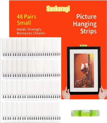 Vista 9 de 20 pares (40 tiras) tiras grandes para colgar cuadros resistentes, tiras extraíbles de gancho y bucle, tiras adhesivas para colgar fotos, perfectas