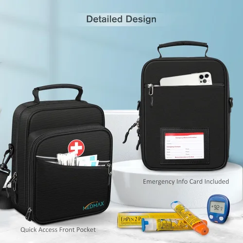 Vista 5 de Estuche de transporte para enfriador de insulina MEDMAX con bolsa de viaje, organizador de suministros de diabetes con correa para el hombro