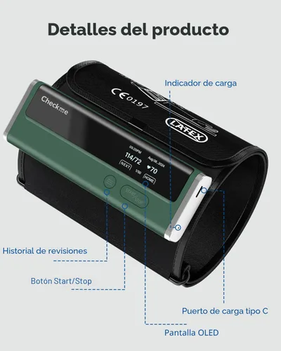 Vista 9 de Checkme Monitor de presión arterial para uso doméstico - Brazalete para la parte superior del brazo, máquina de presión arterial Bluetooth, lecturas