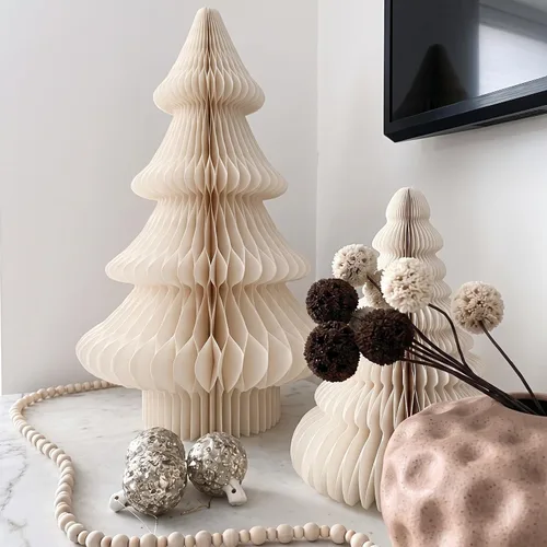 Vista 2 de Spiareal Árbol de Navidad de papel de panal extra grande de 2 pies de color Blanco beige