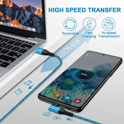 Vista 3 de Cable de carga USB C tipo C, cable de carga rápida, paquete de 2 cables de alimentación de teléfono Android de 6 pies en ángulo recto para Samsung