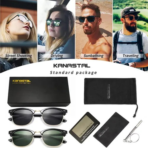 Vista 6 de KANASTAL Semi Rimless Polarized Sunglasses for Men Women Browline Sun Glasses with UV400 Half Frame Shades 2 Pack