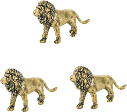 Vista 10 de 2 piezas de latón león adorno figura de león ornamento casa adornos feng shui león estatua de león té mascota prosperidad estatua guardián león