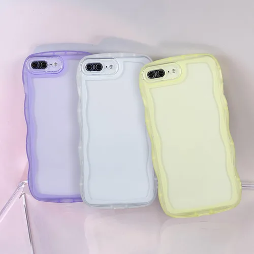 Vista 5 de Funda transparente compatible con iPhone 7 Plus/8 Plus, lindo marco ondulado de color sólido, transparente, de silicona suave, antiarañazos, a