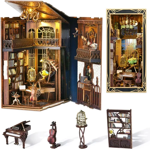 Vista 12 de CCCDF Kit de rincón de libros, rompecabezas de madera 3D para adultos, adolescentes, kit de bricolaje en miniatura para casa de muñecas, soporte