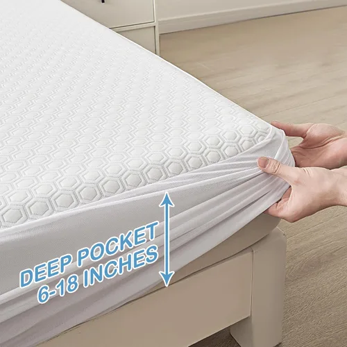 Vista 5 de Mooreeke Protector de colchón de nailon de alta calidad, 100% impermeable, naturalmente refrescante, suave, silencioso, transpirable y más suave que