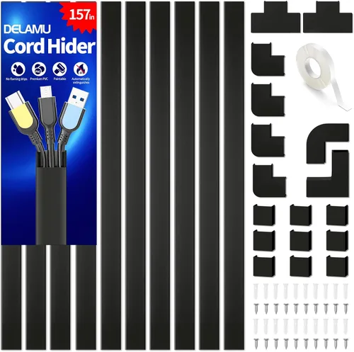 Vista 29 de Delamu Cubiertas de Cable de 157 pulgadas para Cables en la Pared, Ocultador de Cable para 1 Cable, Ocultador de Cable Pintable, Cubiertas