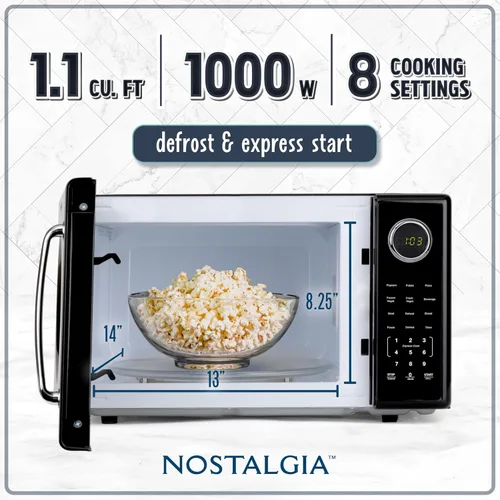 Vista 128 de Nostalgia Horno microondas retro compacto para encimera, 0.7 pies cúbicos, 700 vatios con pantalla digital LED, bloqueo para niños, interior fácil