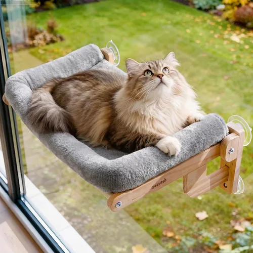 Vista 10 de Pecute Hamaca plegable para ventana de gato, cama para gatos con cojín Gris