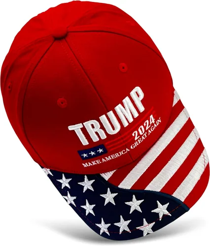 Vista 2 de Gorra de béisbol ajustable bordada en 3D con texto en inglés Make America Great Again, color rojo, Rojo