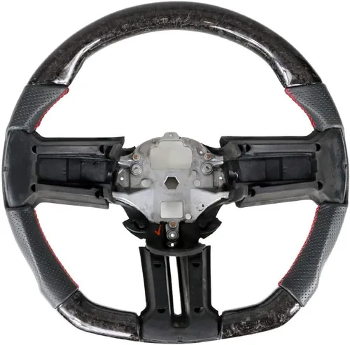 Vista 12 de IKON MOTORSPORTS, Volante compatible con Ford Mustang 2010-2014, Kit de reemplazo de cuerpo de volante en fibra de carbono y cuero con costura azul