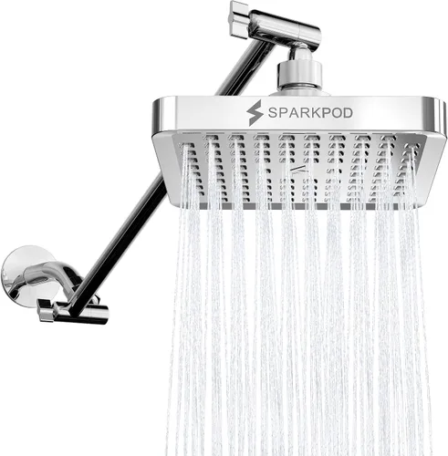 Vista 17 de SparkPod Cabezal de ducha tipo lluvia cuadrado con brazo de extensión, cabezal de ducha de altura ajustable con rendimiento de alta presión, fácil