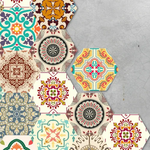 Vista 26 de Alwayspon 10 calcomanías hexagonales antideslizantes para el suelo, para decoración del hogar, despegar y pegar, autoadhesivas, para sala de estar